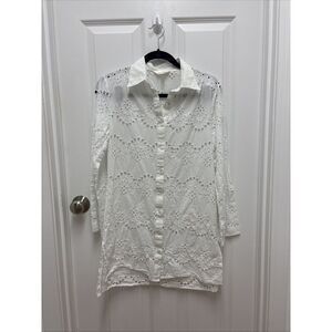 Adiva Boho Off White Eyelet Lace Dress Shirt - Size Medium